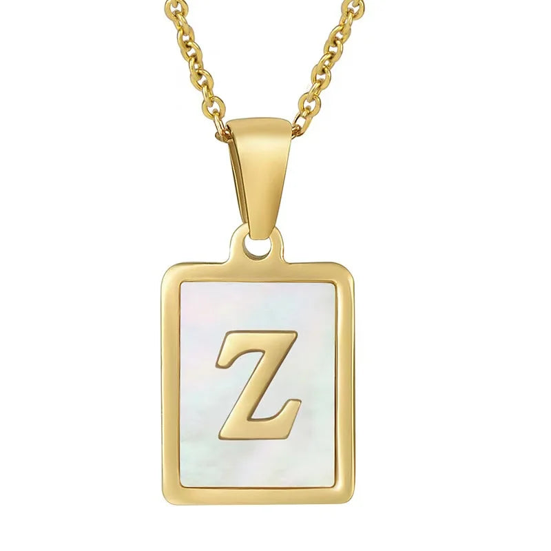 Pearl Shell Initial Letter 26 Alphabet Minimalist Pendant Trendy Gold Women Necklace Jewelry Gifts