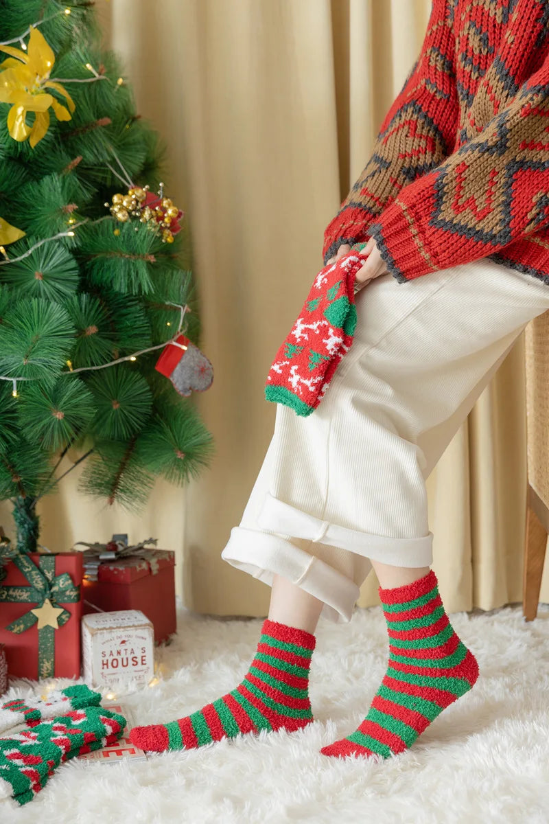 New Christmas coral fleece warm and thick winter socks snowman sleeping floor socks Fall Xmas Gift