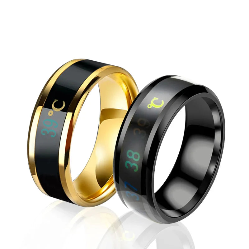 Smart Sensor Body Stainless Steel Couples Women Men Love Band Ring Temperature Measurement Function