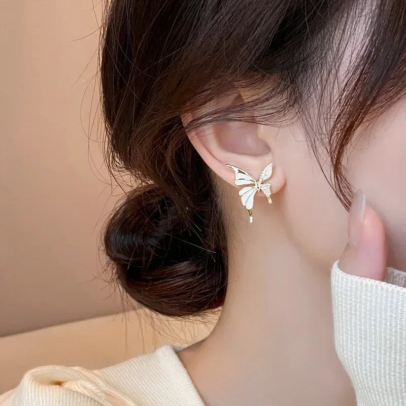 Light Luxury Niche Elegant Zircon Butterfly Fashion Sweetie Stud Gold Women Earrings Jewelry Gifts