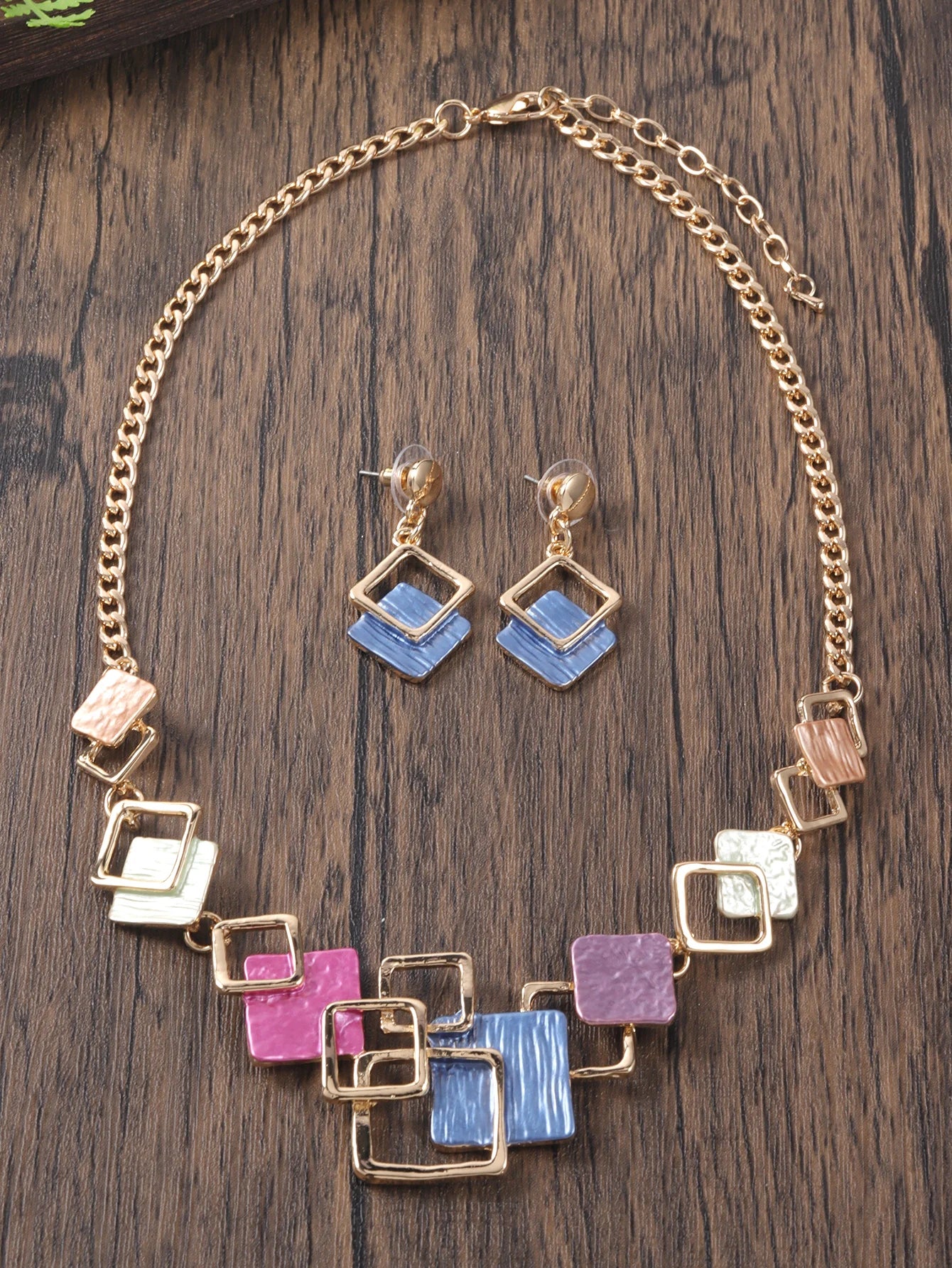 Fashion Simple Drip Oil Geometric Trendy Daily Party Necklace Earrings Gold Silver Women Jewelry Set
