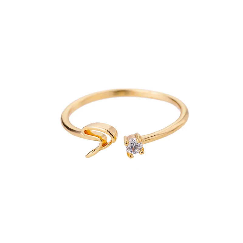 A-Z Initial Open Adjustable Wedding Trendy Crystal Zircon Gold Couple Women Rings Jewelry Gift