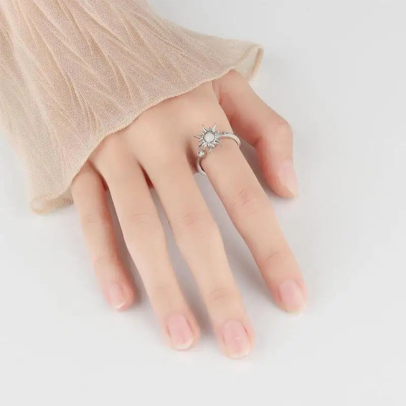 Anti Stress Anxiety Women Stainless Steel Sun Pendant Spinner Fidget Finger Rings Jewelry Gifts