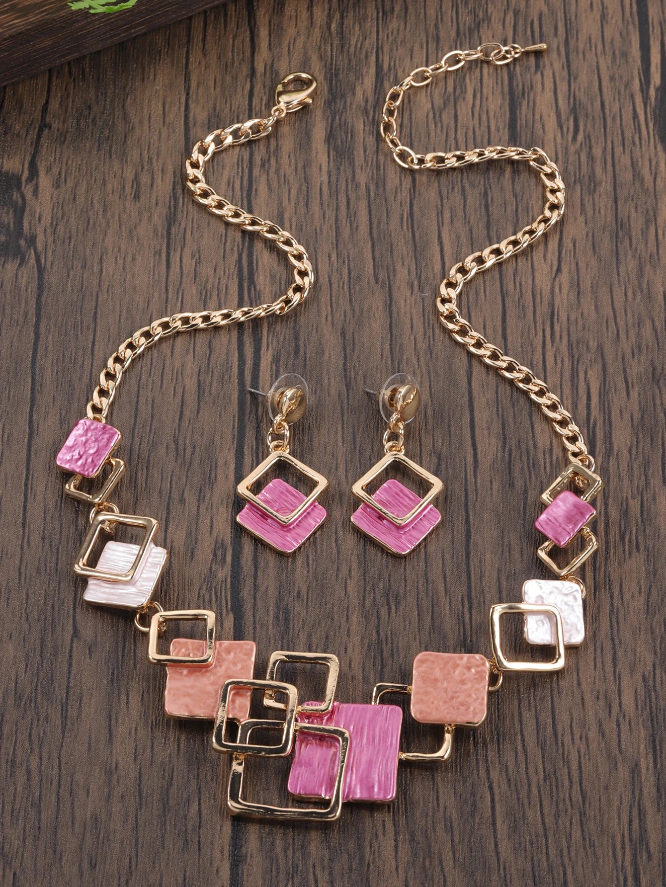 Fashion Simple Drip Oil Geometric Trendy Daily Party Necklace Earrings Gold Silver Women Jewelry Set