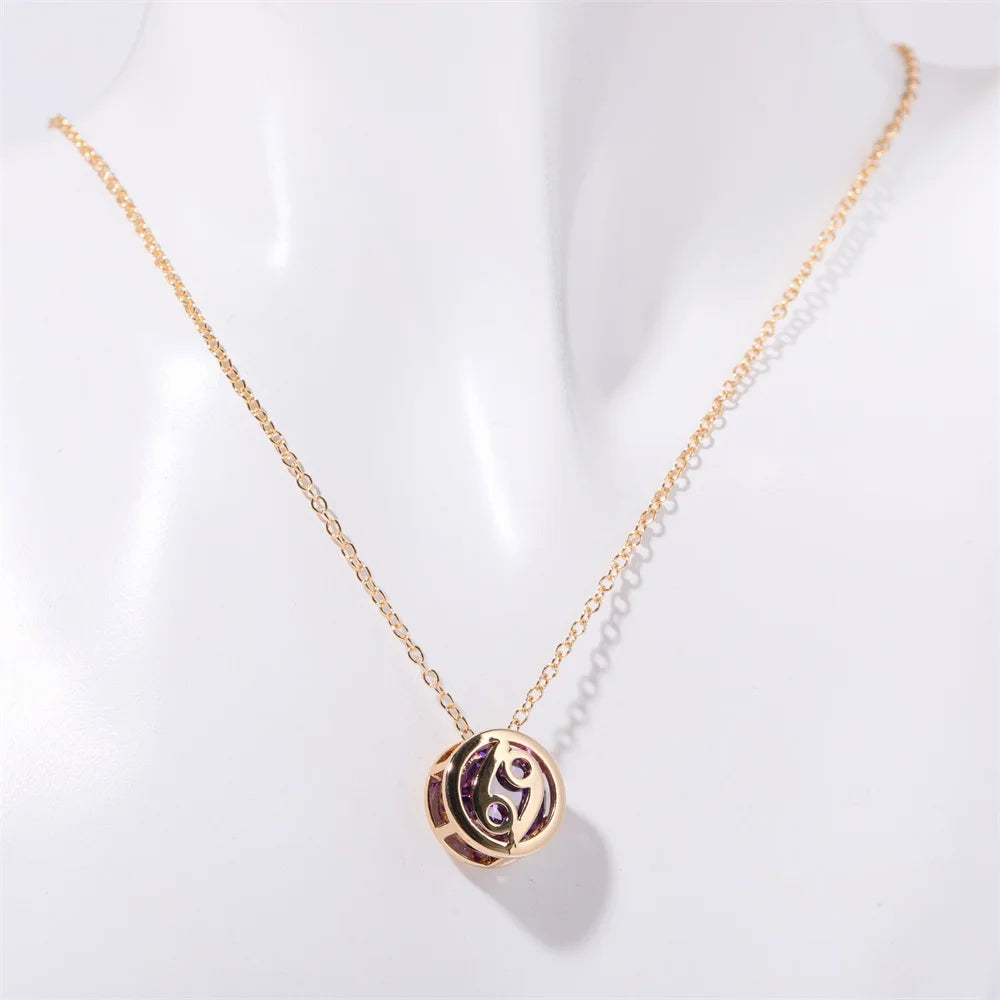 Hollow Carved 12 Constellations Symbol Pendant Trend Crystal Month Birthstone Women Necklaces Choker