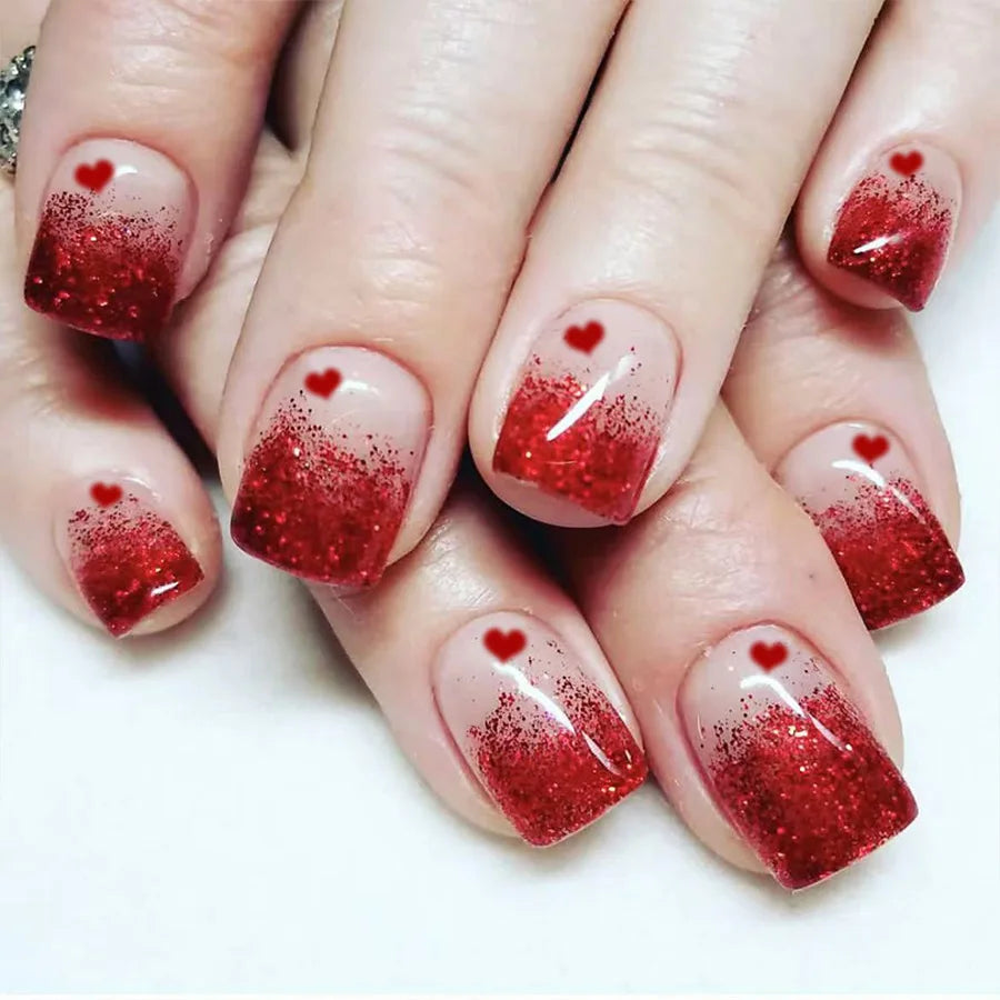 24pcs Simple Square Jelly Glue Gradient French Press on Fake False Nails Short Full Cover Nail Tips