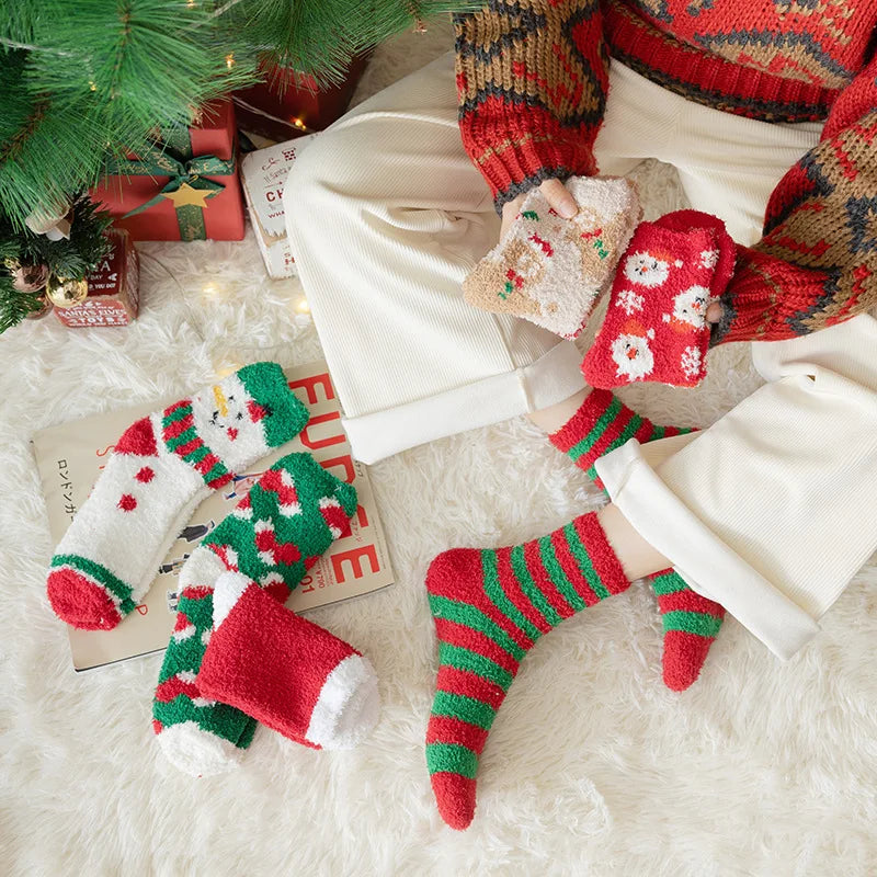 New Christmas coral fleece warm and thick winter socks snowman sleeping floor socks Fall Xmas Gift