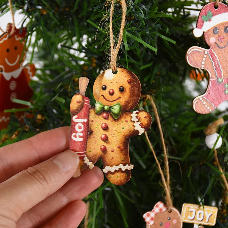Wooden Pendants Gingerbread Man Gnomes Xmas Tree Hanging Ornament Christmas Home New Year Decoration