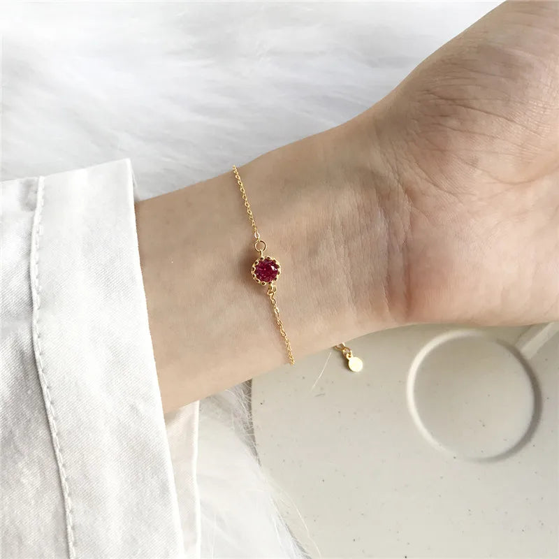 Korean Simple Geometric Rose Red Gold Zircon Thin Chain Fashion Women Bracelet Jewelry Gift