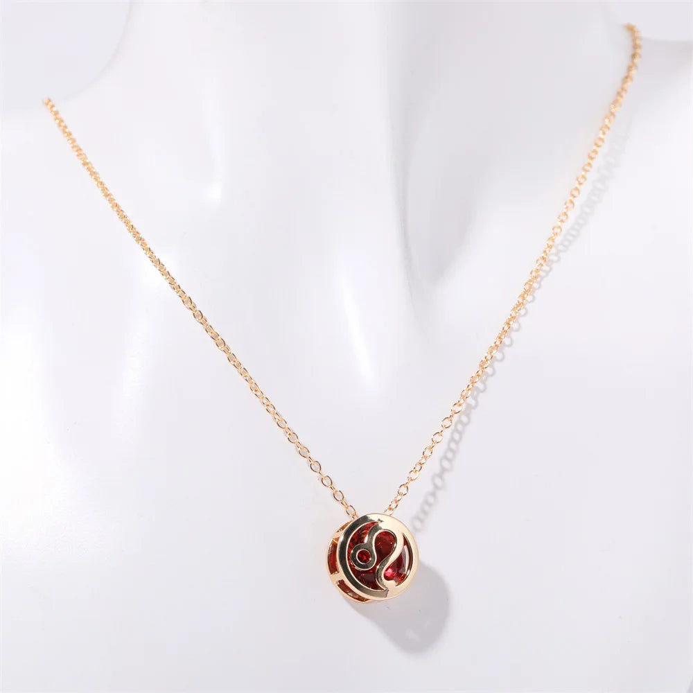 Hollow Carved 12 Constellations Symbol Pendant Trend Crystal Month Birthstone Women Necklaces Choker