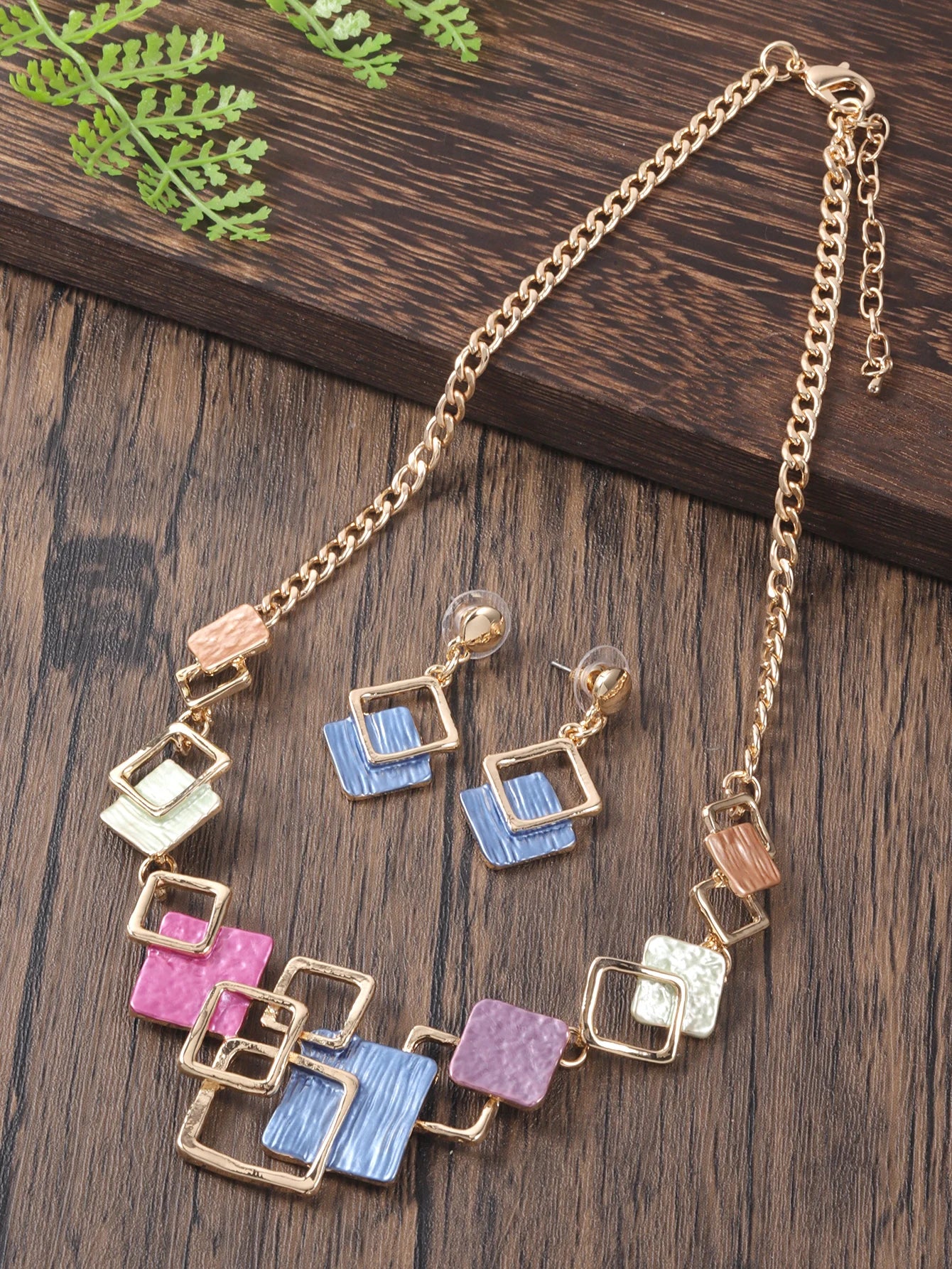 Fashion Simple Drip Oil Geometric Trendy Daily Party Necklace Earrings Gold Silver Women Jewelry Set