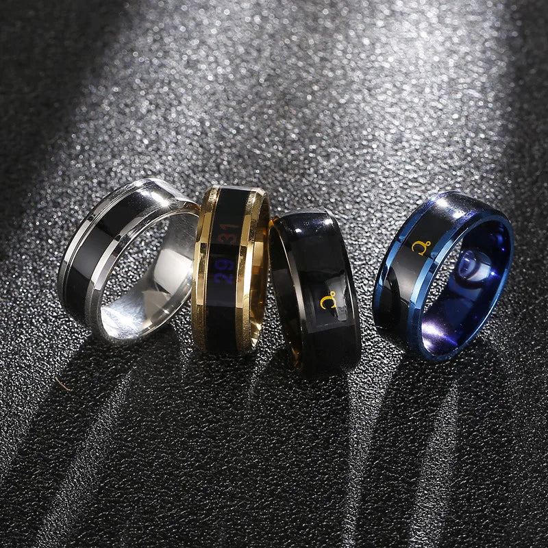 Smart Sensor Body Stainless Steel Couples Women Men Love Band Ring Temperature Measurement Function
