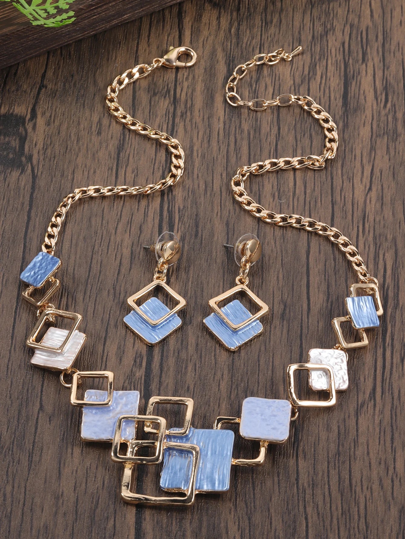 Fashion Simple Drip Oil Geometric Trendy Daily Party Necklace Earrings Gold Silver Women Jewelry Set