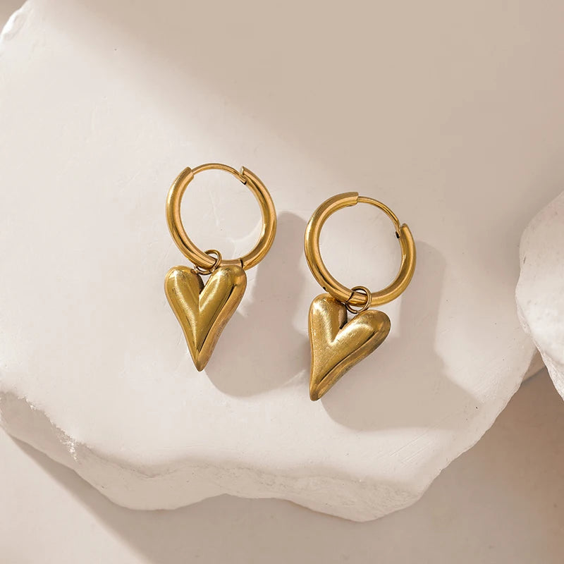 Gold Color Heart Love Necklace Earrings Trendy Women New Party Fall Jewelry Set Gift