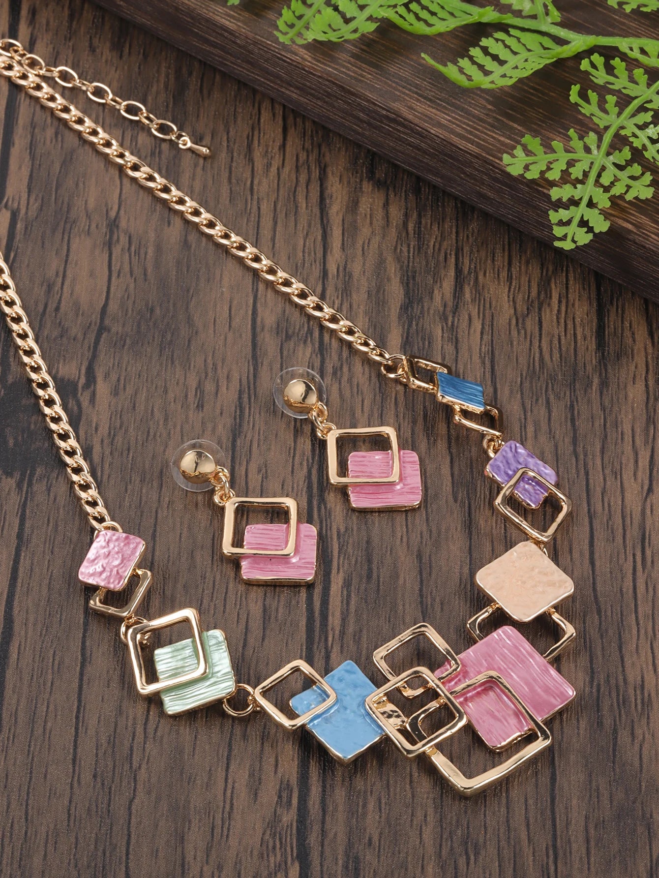 Fashion Simple Drip Oil Geometric Trendy Daily Party Necklace Earrings Gold Silver Women Jewelry Set