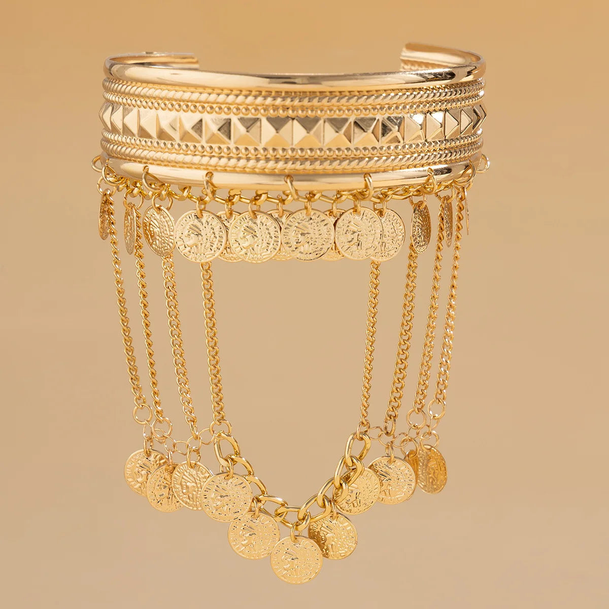 Trendy Metal Coin Leaf Chain Tassel Gold Silver Women Upper Arm Bangle Cuff Bracelet Armlet Armband