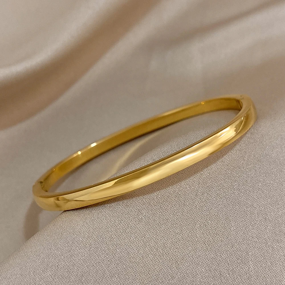 Simple Smooth Trendy Vintage Classic Fashion Stylish Gold Silver Women Bangle Bracelet Jewelry Gift