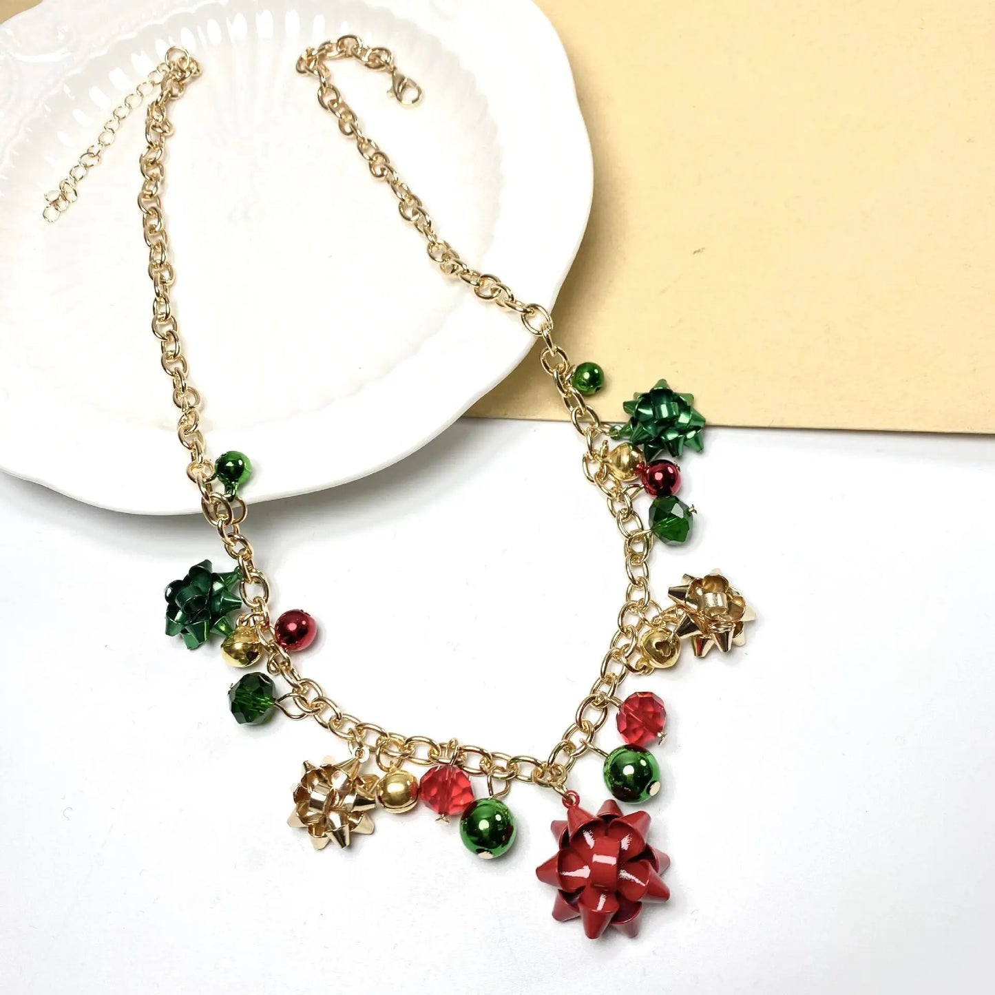 Christmas Jingle Bell Present Bow Pendant Gold Silver Women Girls Necklace Earrings Bracelet Gifts