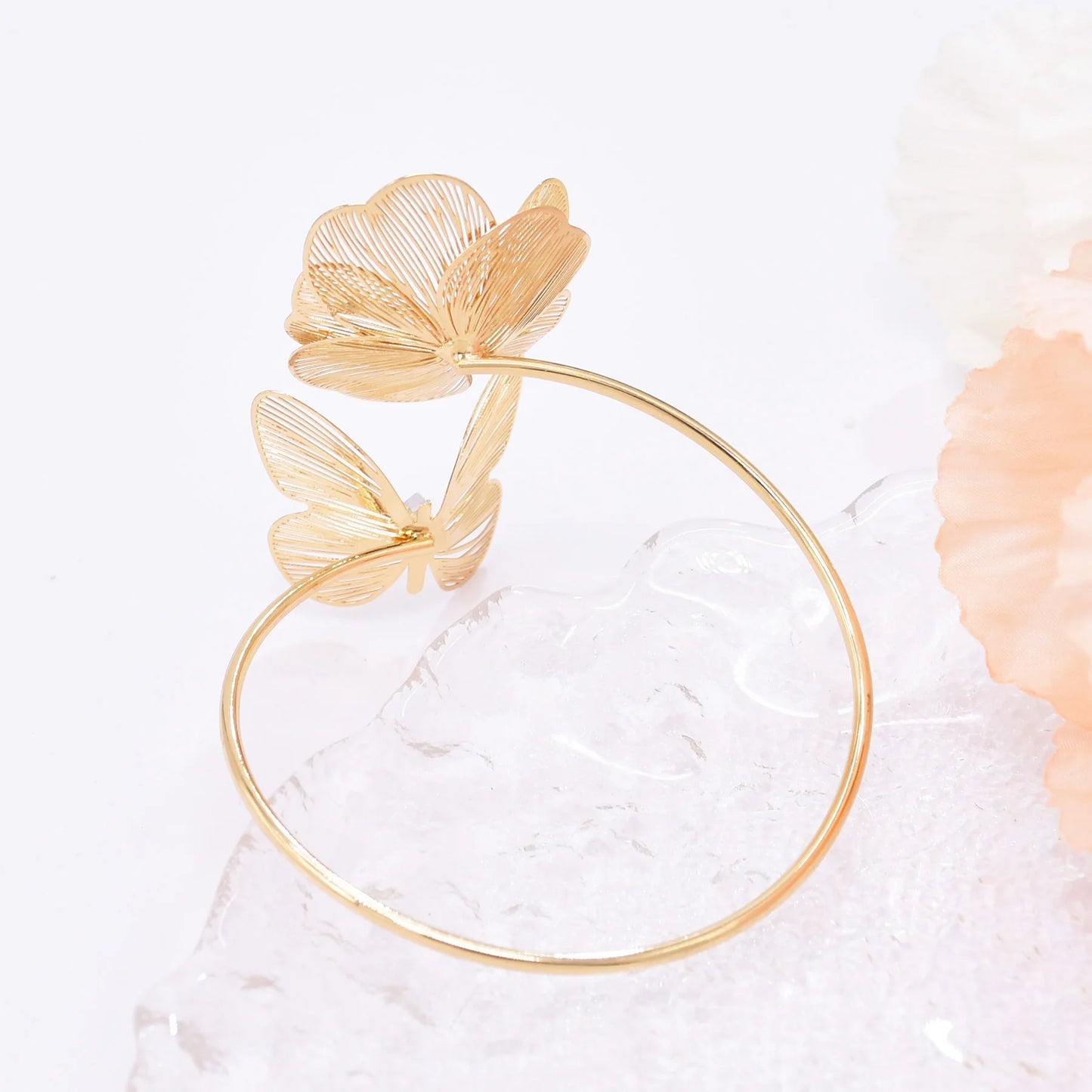 Hollow Crystal Flower Opening Arm Luxury Bridal Wedding Gold Silver Women Bracelet Bangle Jewelry