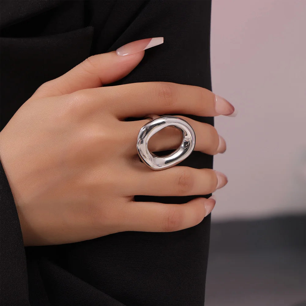 Popular Index Hip Hop Punk Cool Irregular Hyperbole Luxury Gold Silver Women Rings Jewelry Gift