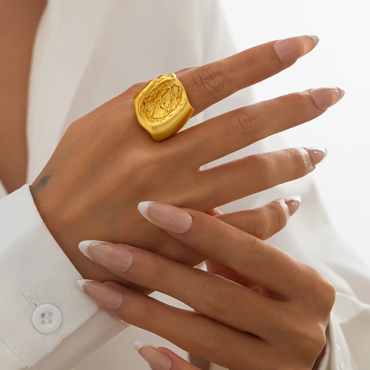 Gothic Irregular Chunky Thick Vintage Flower Shaped Opening Daily Aesthetic Gold Silver Women Rings