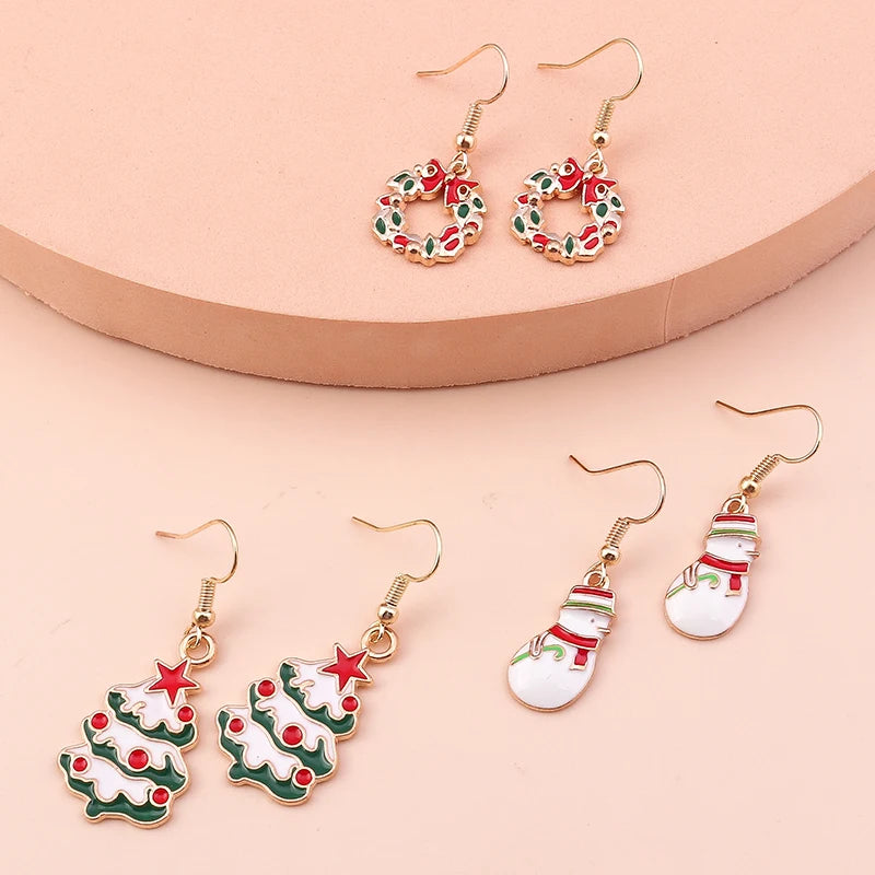 New Fashion Merry Christmas Tree Deer Santa Drop Dangle Beads Gold Women Earrings Jewelry Gifts