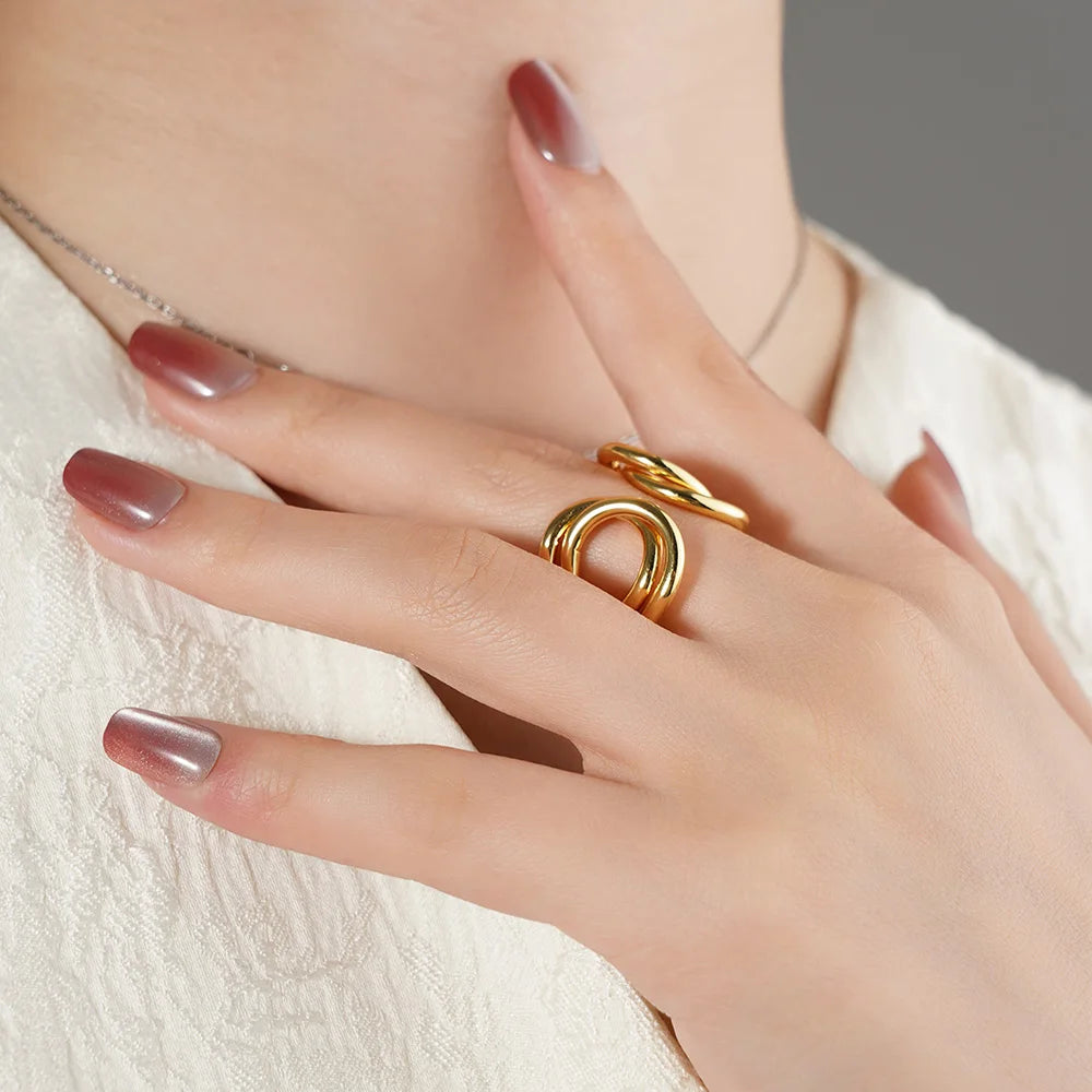 Gold Open Butterfly Bow Heart Twist Multi Layers Women Rings Valentine's Day Jewelry Gift