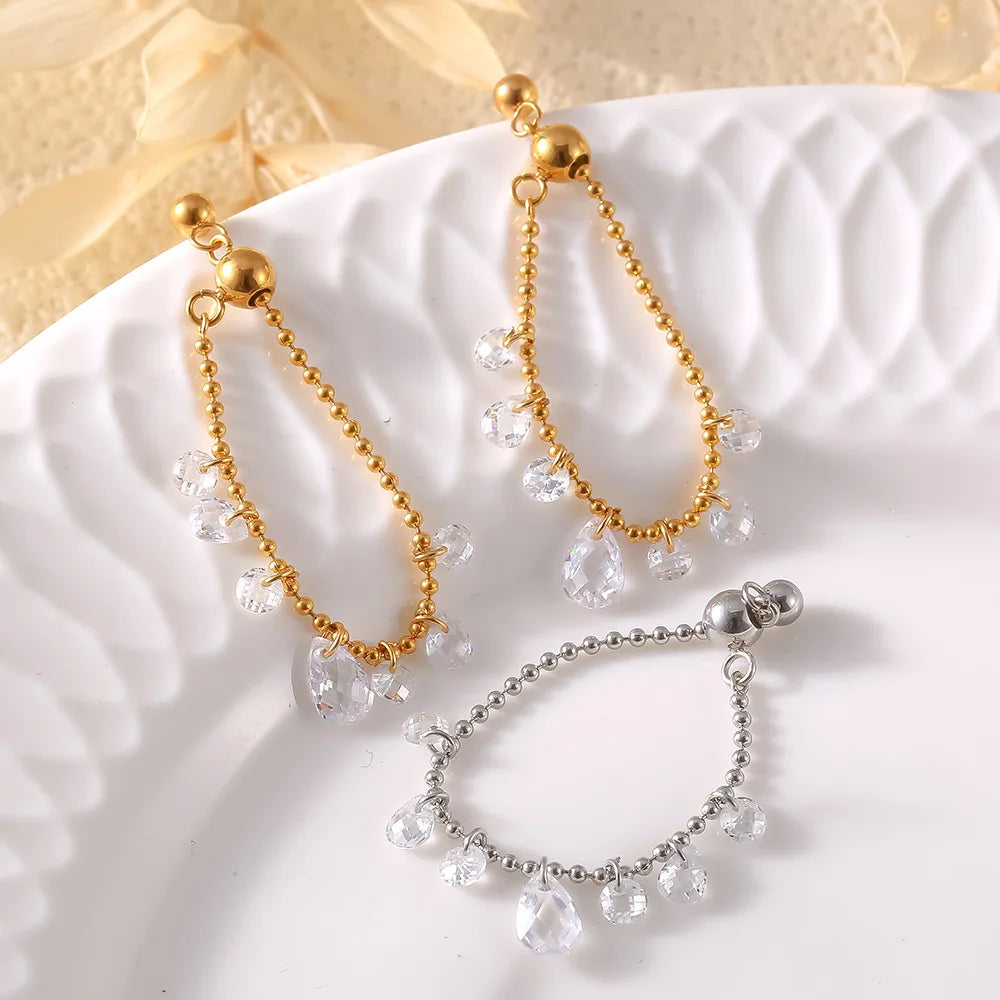 White Crystal Tassel One Size Fits All Adjustable Wedding Daily Rings for Women Stainless Steel Waterproof Ring Charm Jewelry