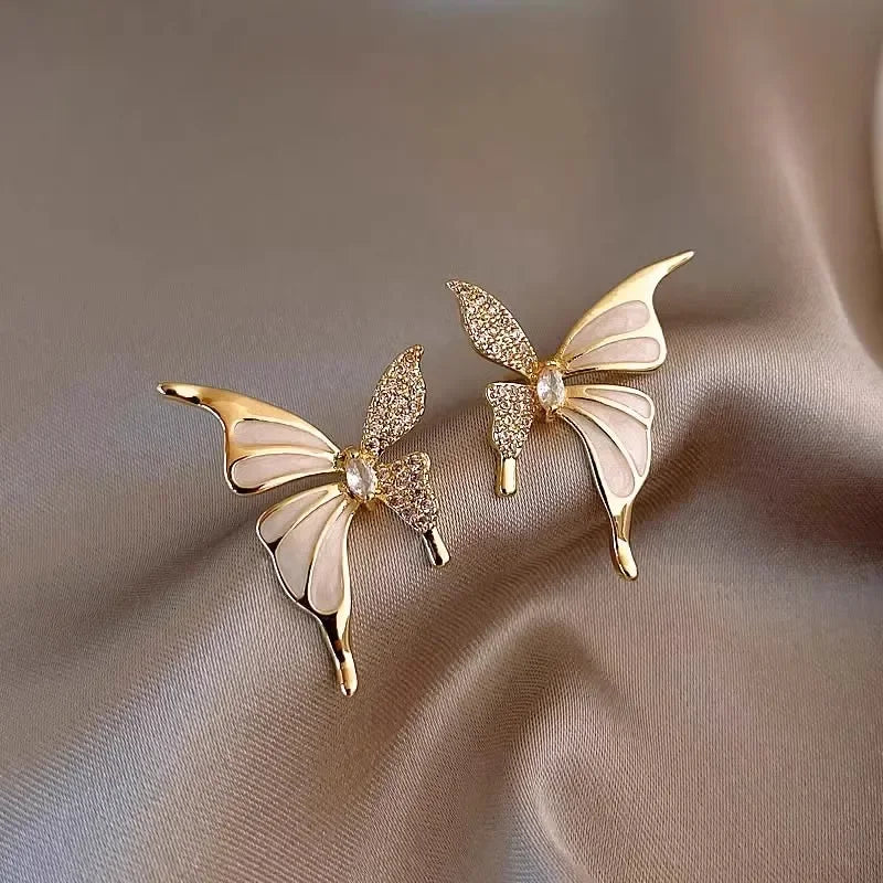 Light Luxury Niche Elegant Zircon Butterfly Fashion Sweetie Stud Gold Women Earrings Jewelry Gifts