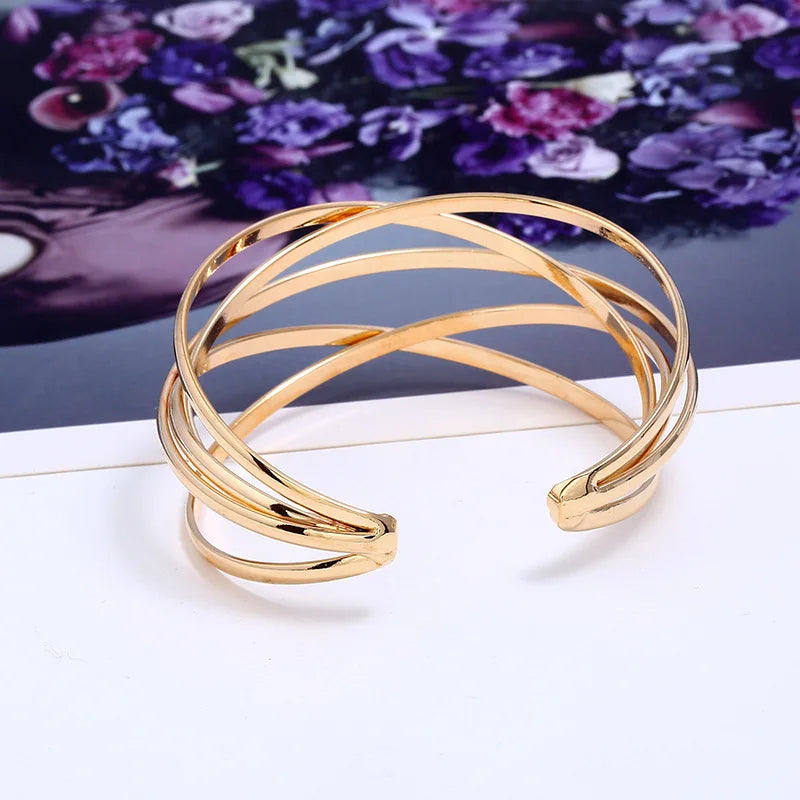 Fashion Open Wide Metal Layered Wrist Cuff Wrap Vintage Gold Silver Women Bangle Bracelet Jewelry