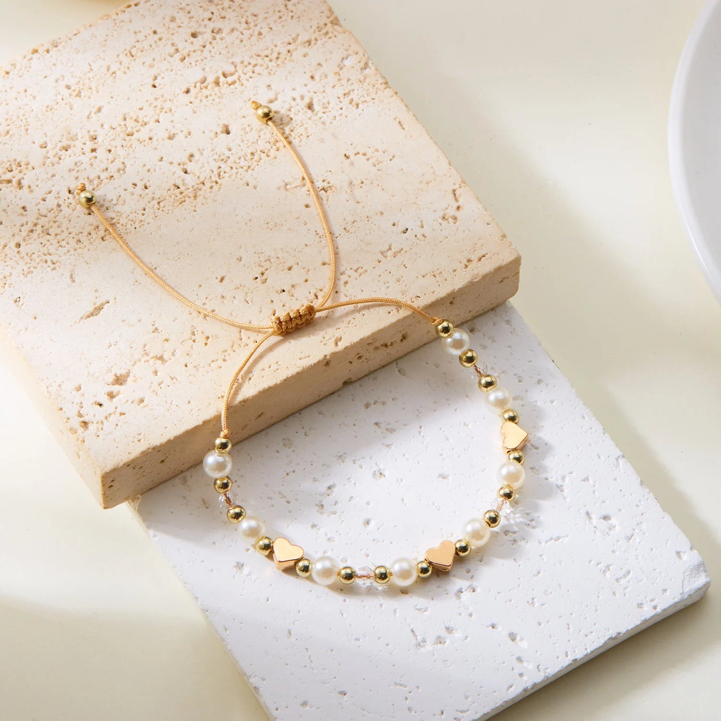 Classic Handmade White Beaded Cross Heart Star Fashion Simple Versatile Gold Women Bracelet Jewelry