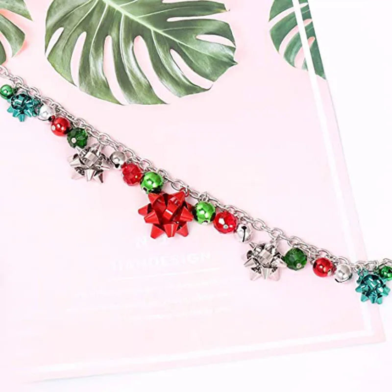 Christmas Jingle Bell Present Bow Pendant Gold Silver Women Girls Necklace Earrings Bracelet Gifts