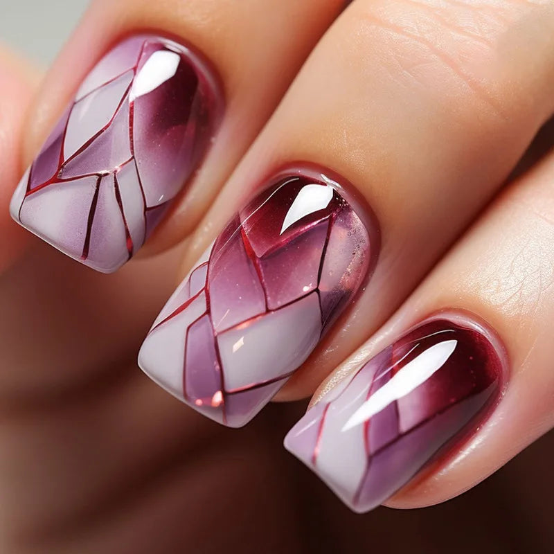 24pcs Short Round French Sparkling Pearl Wavy Love Heart Full Cover Detachable False Press On Nails