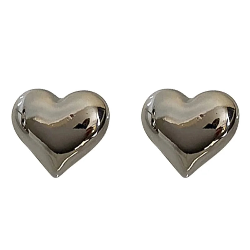 Minimalist Simple LOVE Heart Stud Trendy Elegant Wedding Bride Gold Silver Women Earrings Jewelry