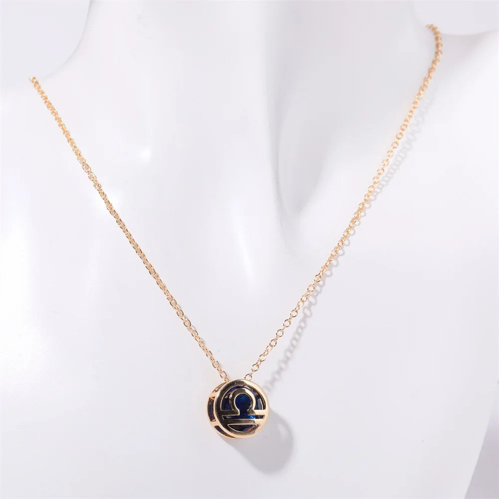 Hollow Carved 12 Constellations Symbol Pendant Trend Crystal Month Birthstone Women Necklaces Choker