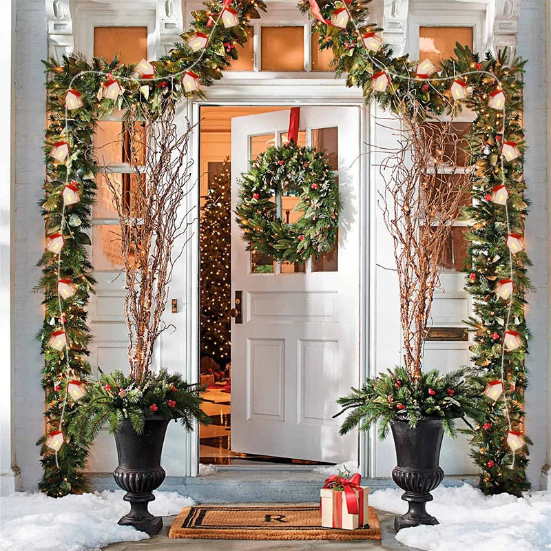 Christmas Wooden House LED String Light Xmas Tree Hanging Ornament Home Decoration New Year Gift