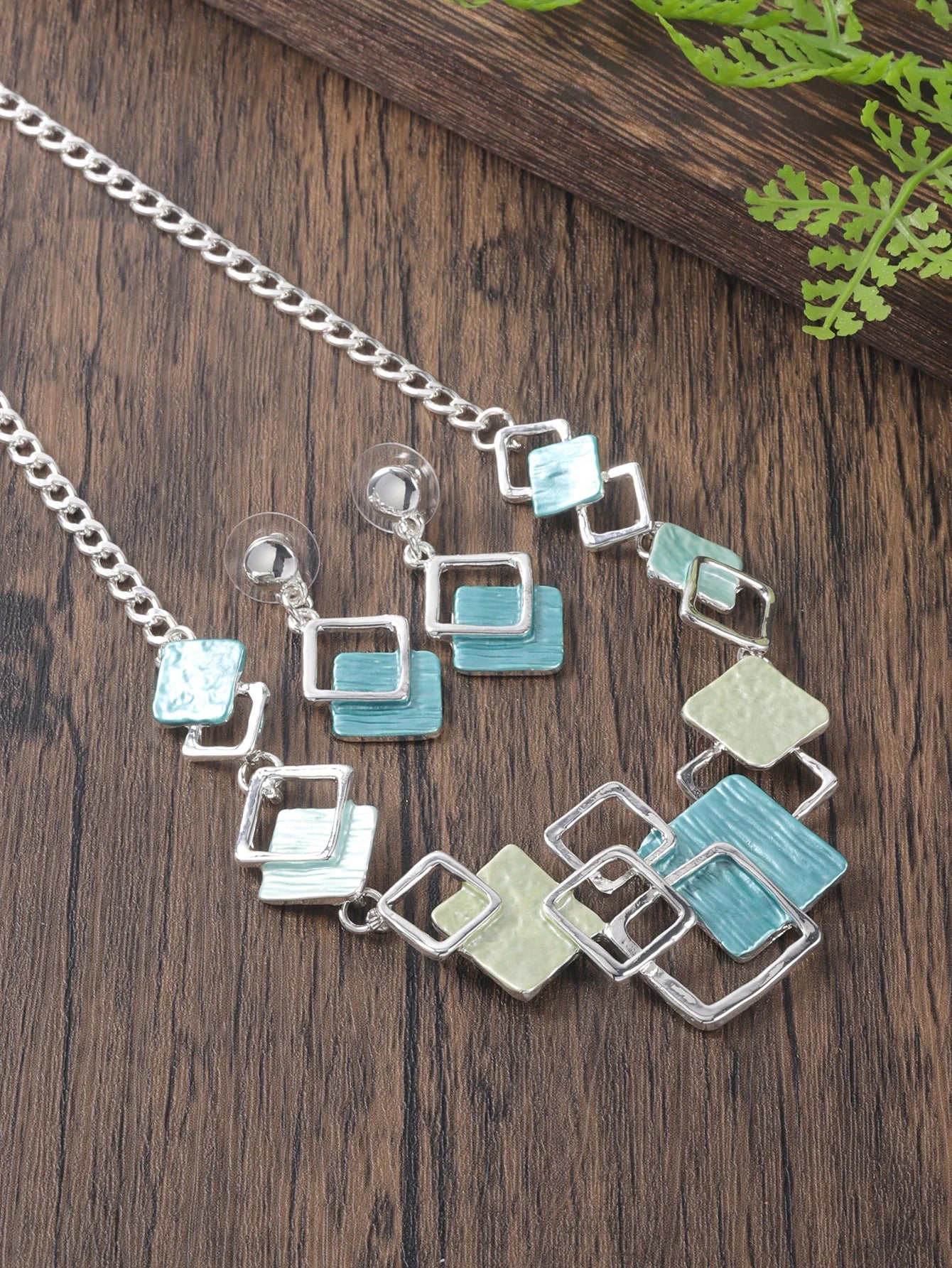 Fashion Simple Drip Oil Geometric Trendy Daily Party Necklace Earrings Gold Silver Women Jewelry Set