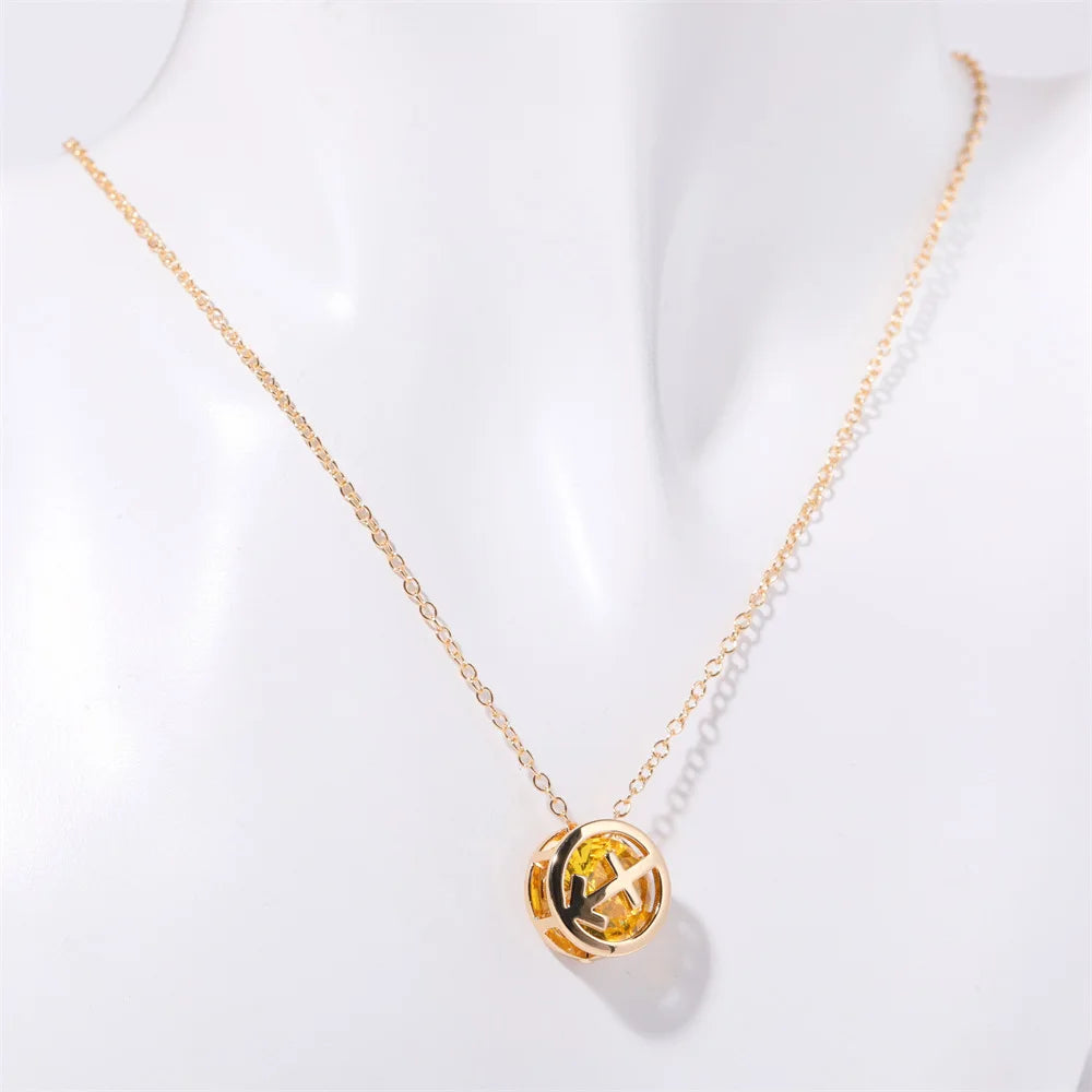 Hollow Carved 12 Constellations Symbol Pendant Trend Crystal Month Birthstone Women Necklaces Choker