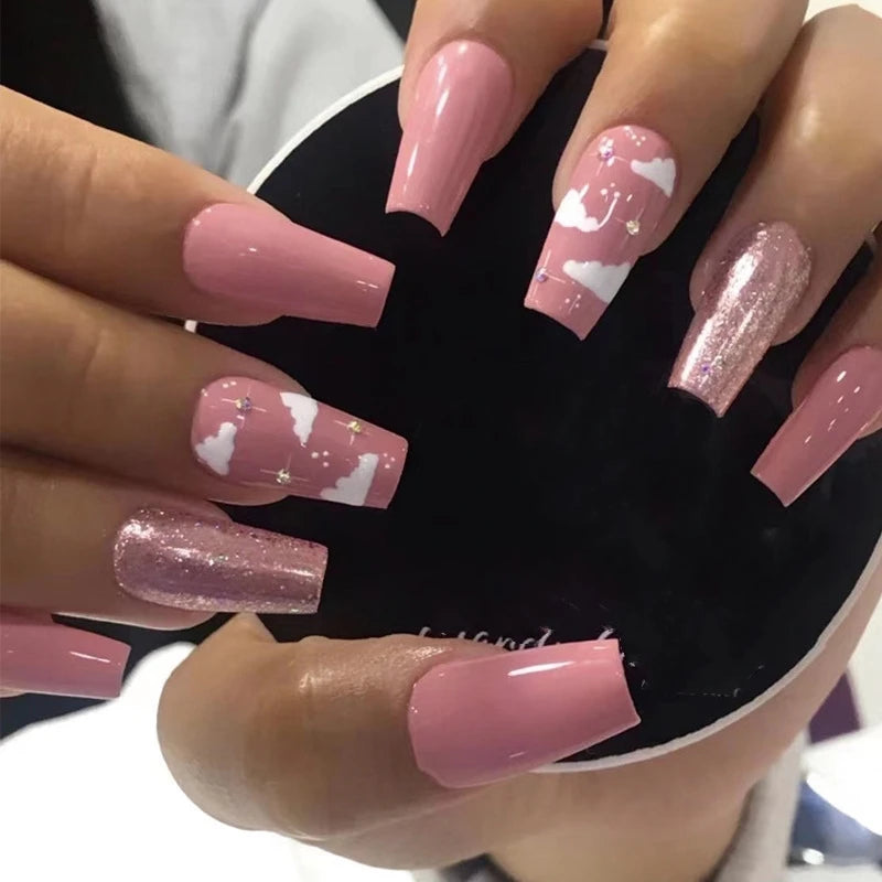 24pcs/set Wearable Ballerina Art Decoration Removable Fall Winter Women False Nails Manicure Set