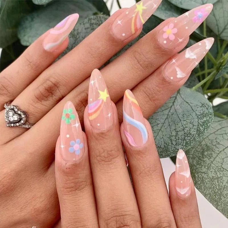 24pcs/set Wearable Ballerina Art Decoration Removable Fall Winter Women False Nails Manicure Set