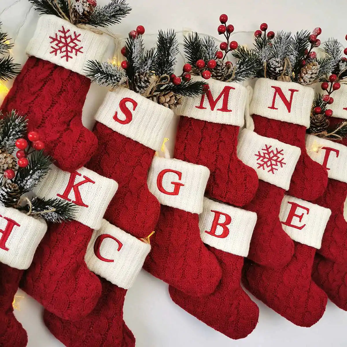 Christmas Letter Knitting Socks Snowflake Stocking Home Decoration Ornament Xmas New Year Gifts