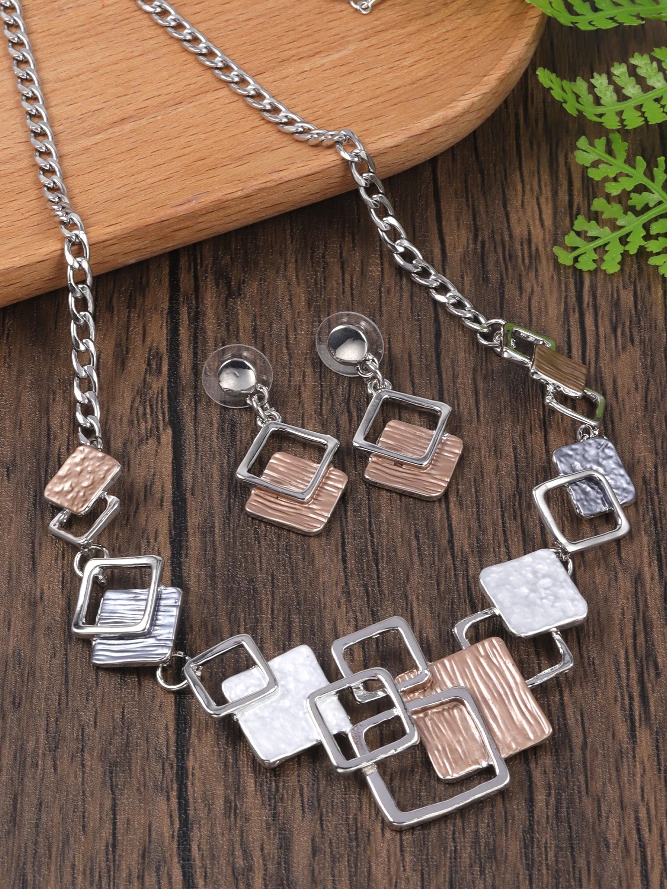 Fashion Simple Drip Oil Geometric Trendy Daily Party Necklace Earrings Gold Silver Women Jewelry Set