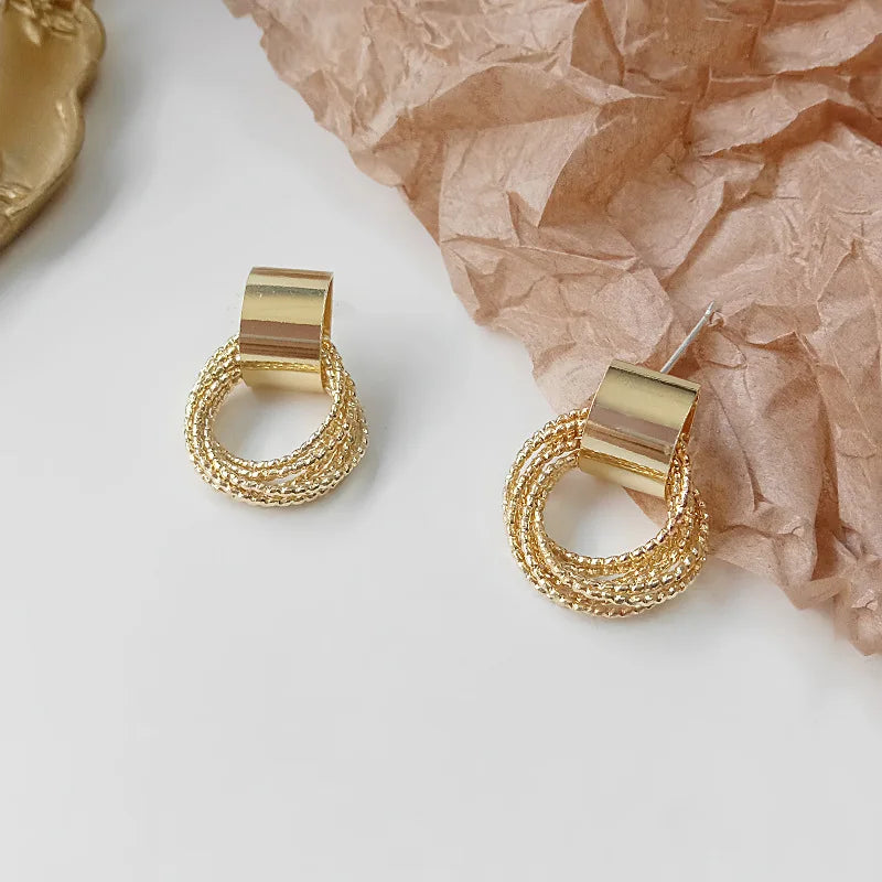 Retro Metal Gold Silver Multiple Small Circle Stud Women Korean Jewelry Earrings Fall Jewelry Gift