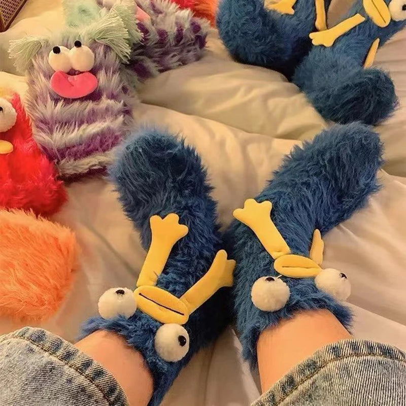 Funny Monster Coral Fleece Floor Fuzzy Couple Sleep Socks Fall Autumn Winter Christmas Stocking Gift