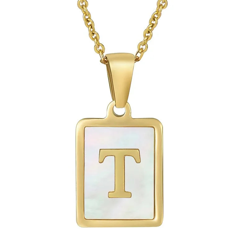 Pearl Shell Initial Letter 26 Alphabet Minimalist Pendant Trendy Gold Women Necklace Jewelry Gifts
