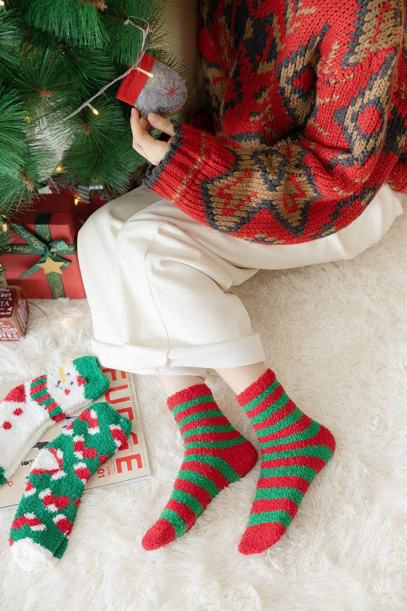 New Christmas coral fleece warm and thick winter socks snowman sleeping floor socks Fall Xmas Gift