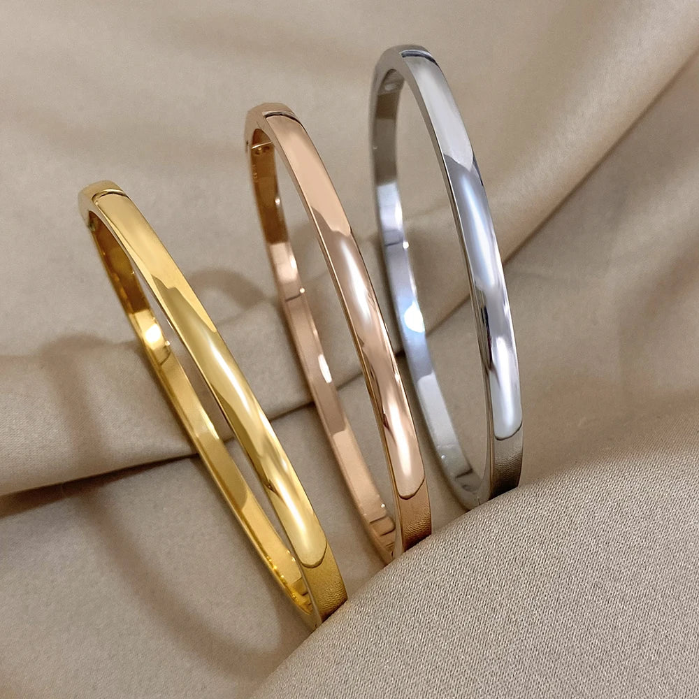 Simple Smooth Trendy Vintage Classic Fashion Stylish Gold Silver Women Bangle Bracelet Jewelry Gift