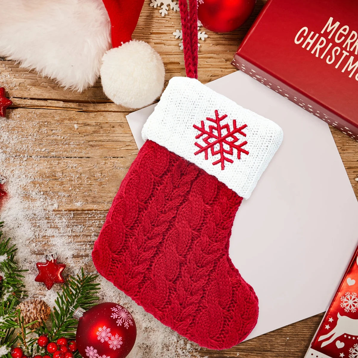 Christmas Letter Knitting Socks Snowflake Stocking Home Decoration Ornament Xmas New Year Gifts
