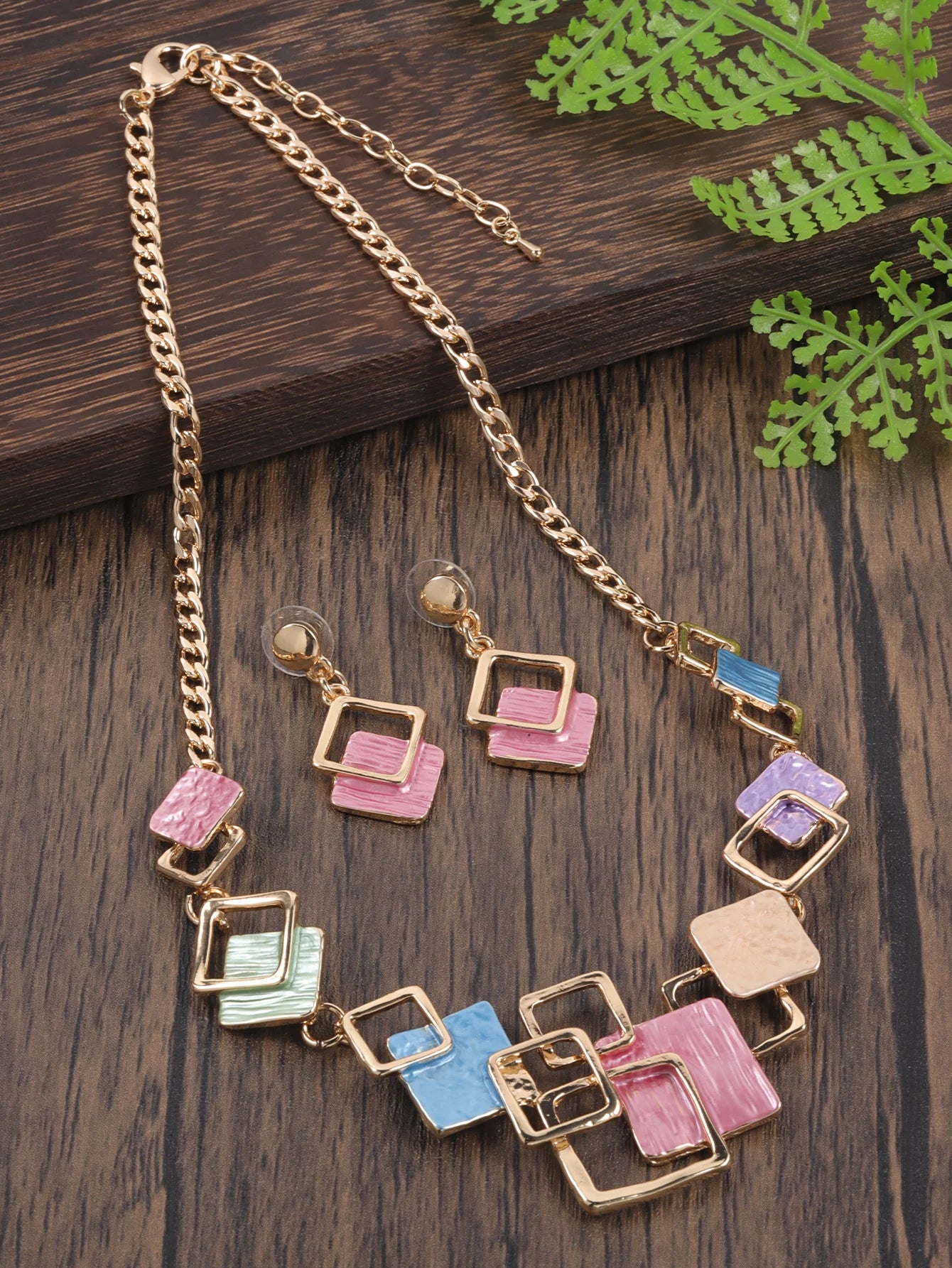Fashion Simple Drip Oil Geometric Trendy Daily Party Necklace Earrings Gold Silver Women Jewelry Set