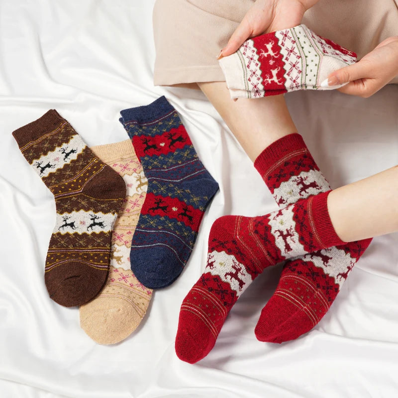Christmas Elk Middle Tube Thickened Cotton Japanese Cute Girls Warm Socks Autumn Winter Fall Gift